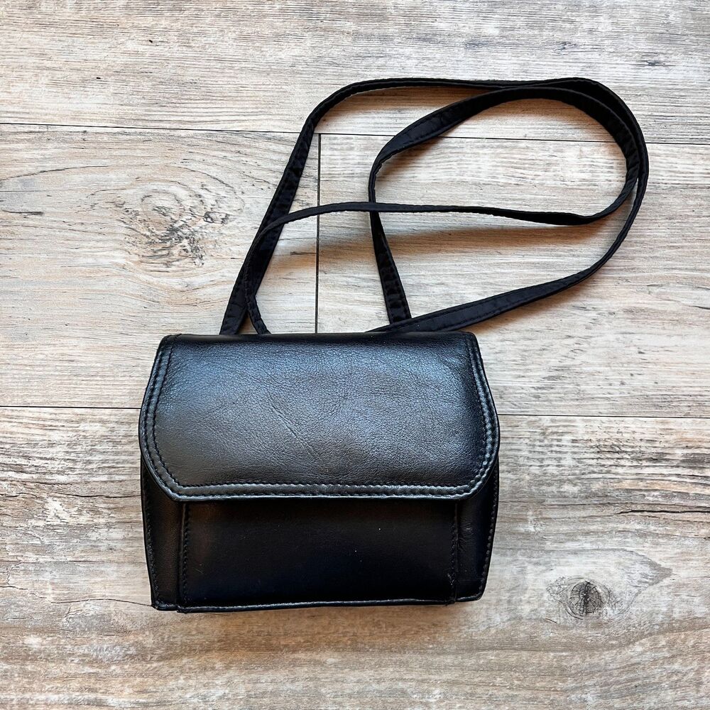 Sonoma Jean Co Black Leather Mini Crossbody Bag Minimalist Y2K Cute Grunge